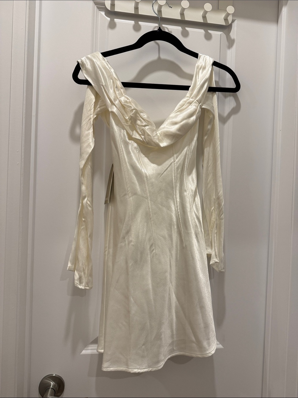 Meshki Ivory Satin Cowl Neck Mini Dress